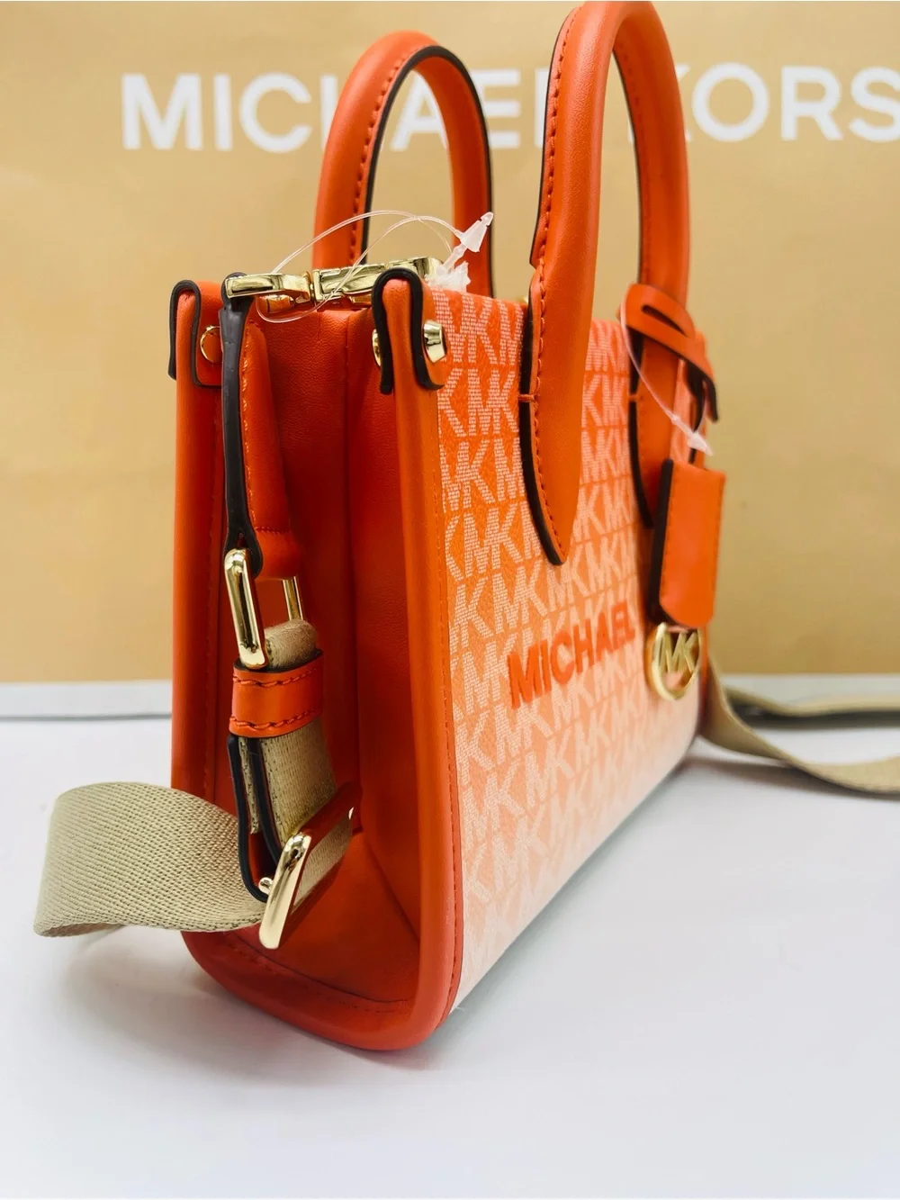 Michael Kors Mirella Extra-Sm Ombré Logo Crossbody XBODY Shopper Bag Poppy  NWT
